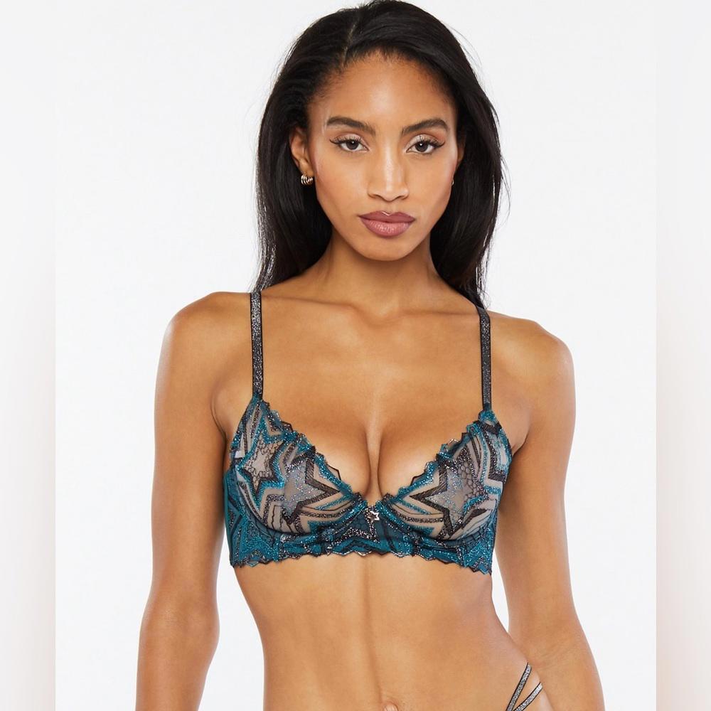 NWOT- Savage X Fenty- Shining Star Embroidered Unlined Demi Bra- 34DDD